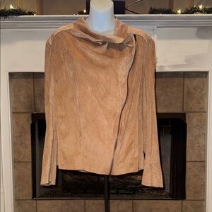 Mote Faux Suede Leather Tan Brown Zipper Jacket Wrap Cape
